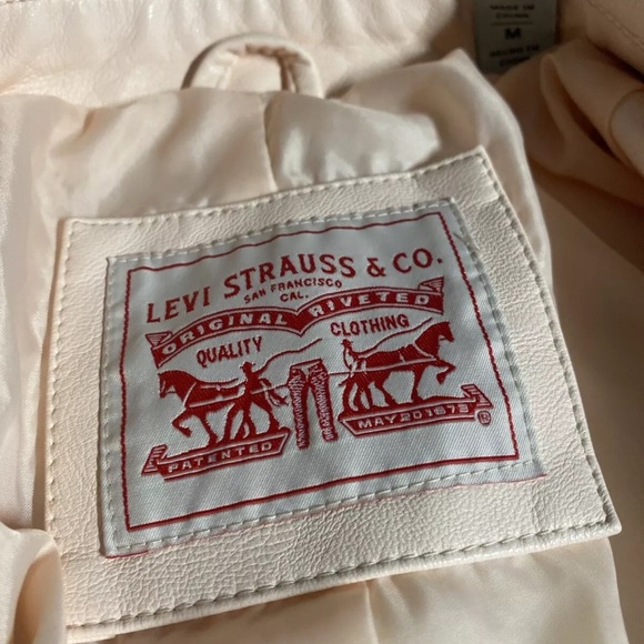 Levi’s Pink Faux Leather Strauss Moto Jacket Zip Up MEDIUM - Picture 6 of 6